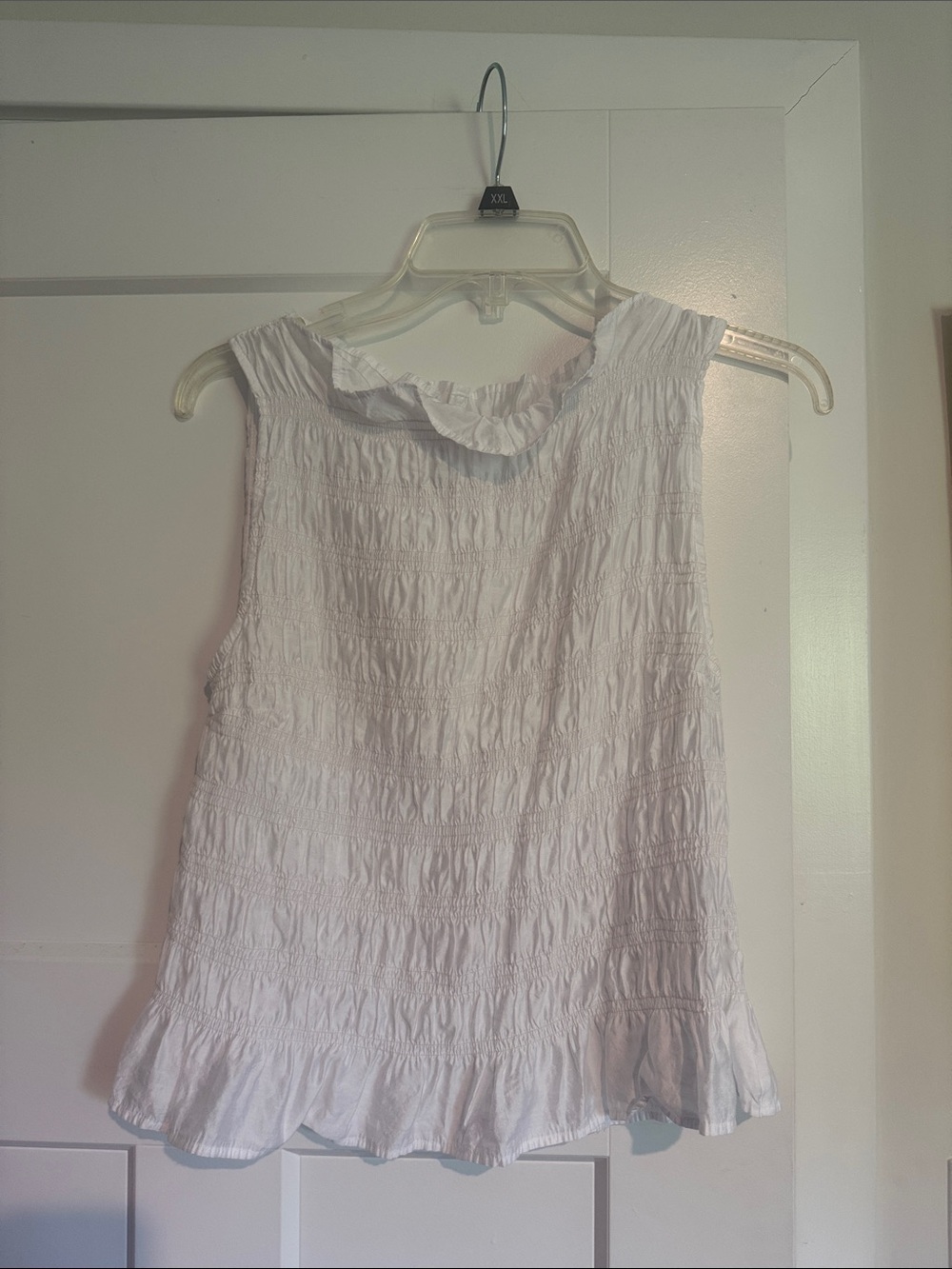 H&M White Smocked Ruffle-Trim Sleeveless Camisole